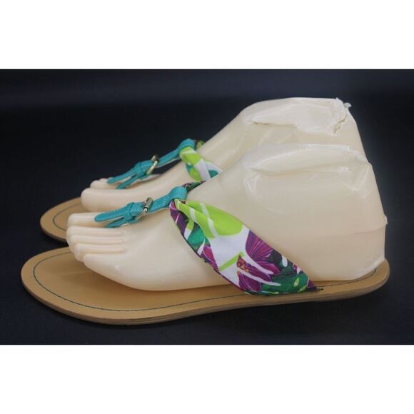 Nine West Sandals Womens 9 M Spice It Up Thong Flats Green Print Toe-Post Casual - Picture 10 of 10